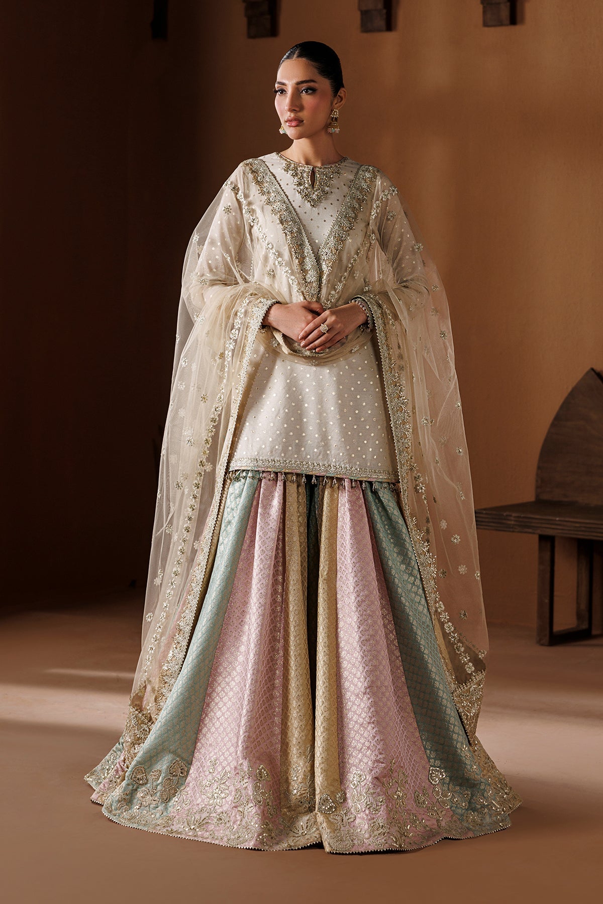 Baroque UF-4435 ivory multicolour gharara — full front, design reference