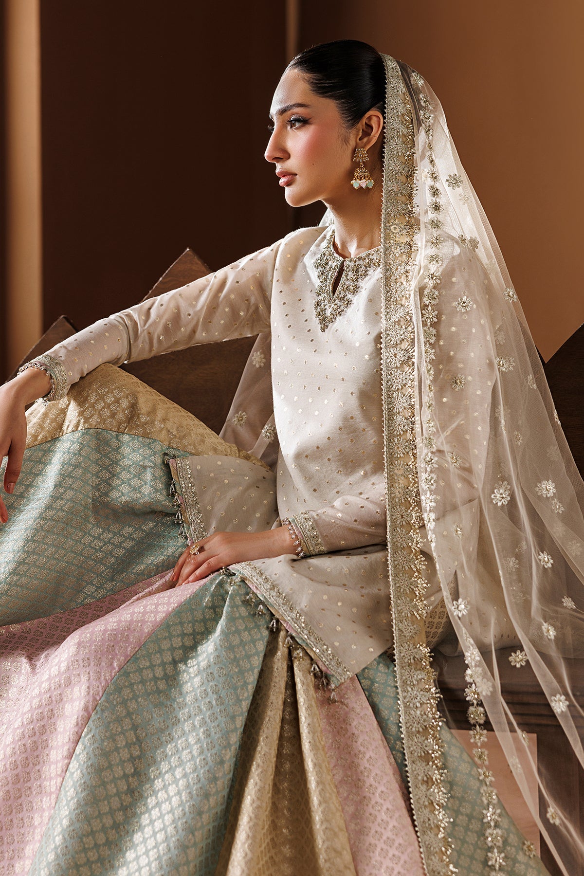 Baroque UF-4435 ivory multicolour gharara — sleeve and border detail, design reference