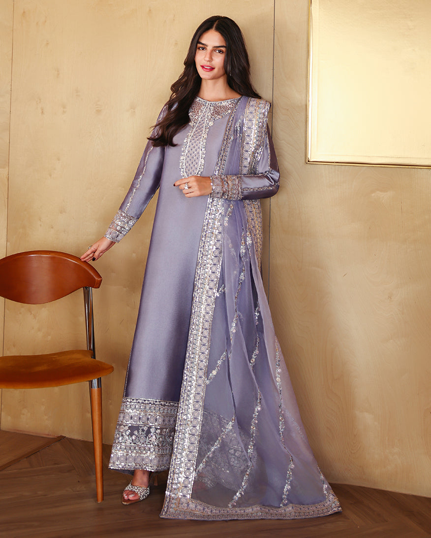 Mushq Aysel lavender formal suit — full front, design reference