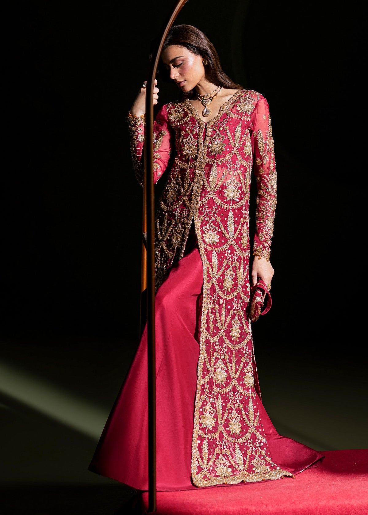 Luxe ruby red shirt suit, reference outfit photograph 11 — Made by Mairaz reproduction