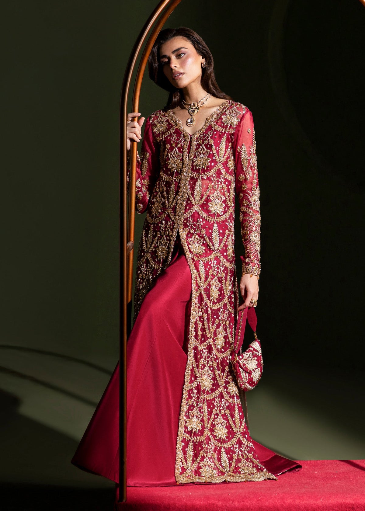 Luxe ruby red shirt suit, reference outfit photograph 13 — Made by Mairaz reproduction