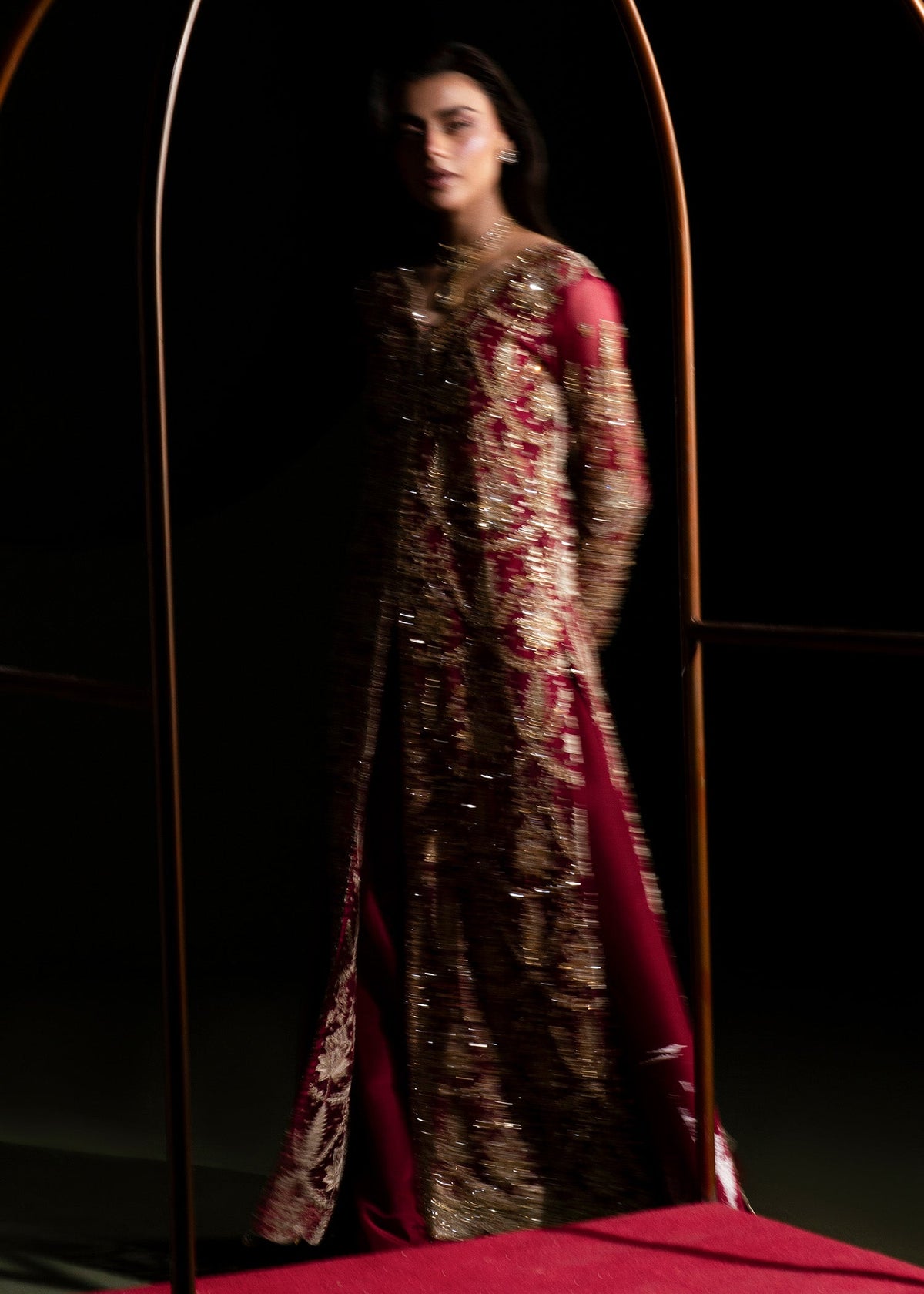 Luxe ruby red shirt suit, reference outfit photograph 14 — Made by Mairaz reproduction