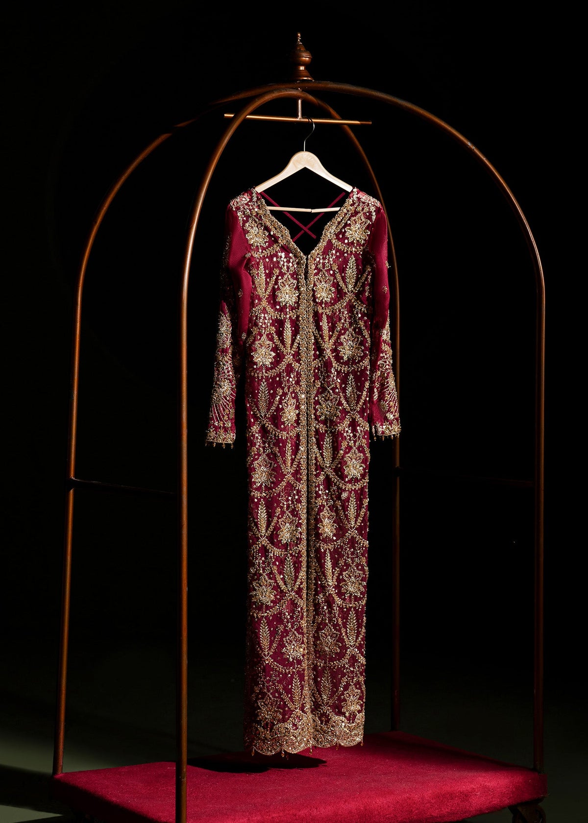 Luxe ruby red shirt suit, reference outfit photograph 15 — Made by Mairaz reproduction
