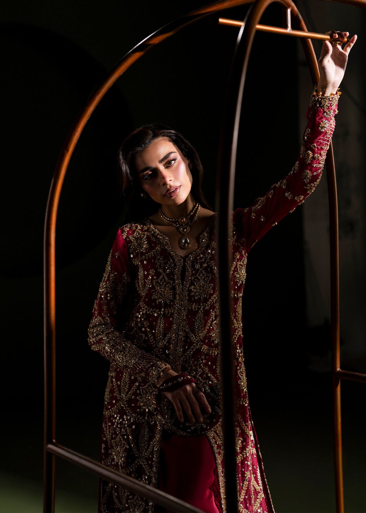 Luxe ruby red shirt suit, reference outfit photograph 9 — Made by Mairaz reproduction