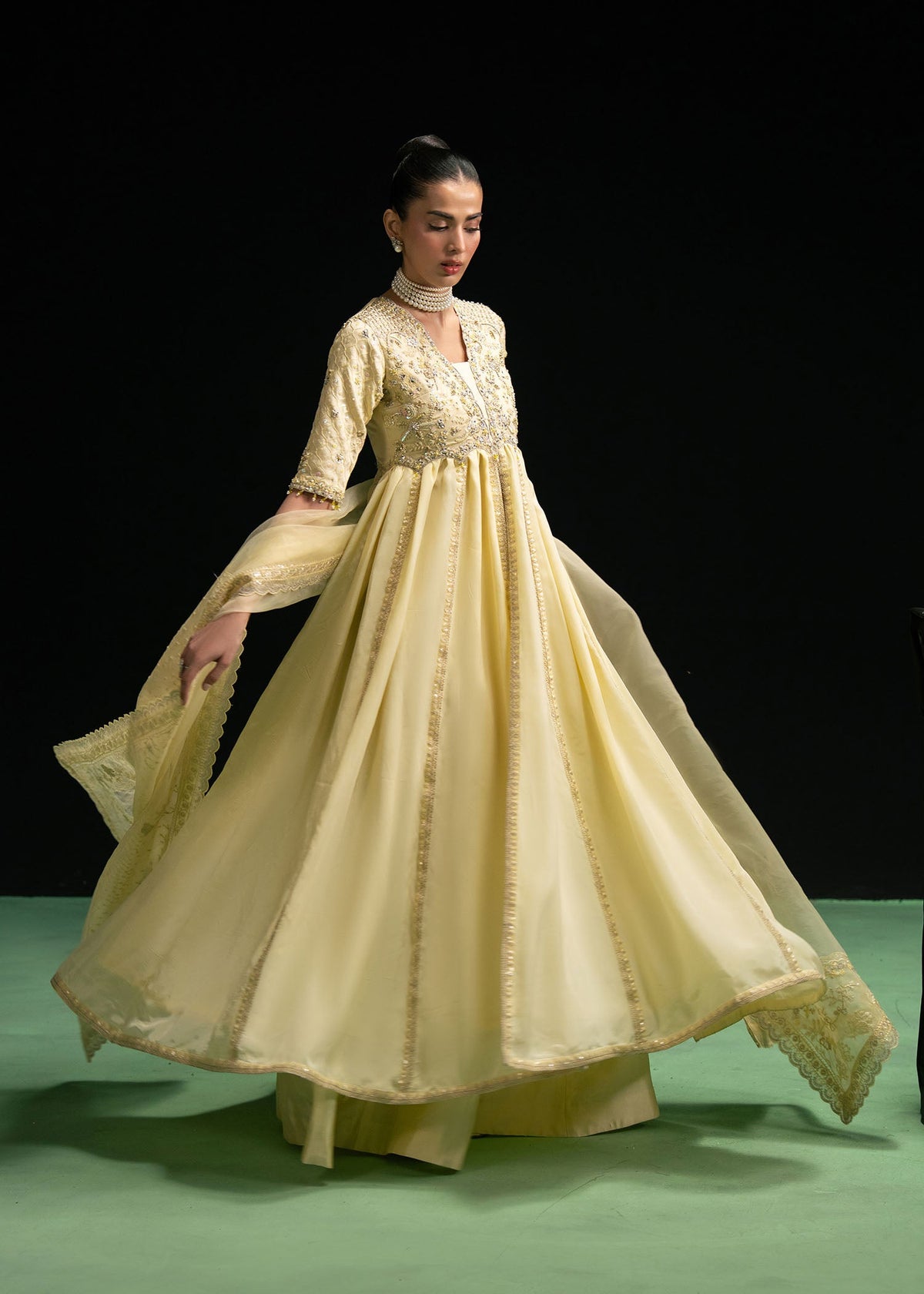 Maelys butter yellow open gown, reference outfit photograph 5 — Made by Mairaz reproduction