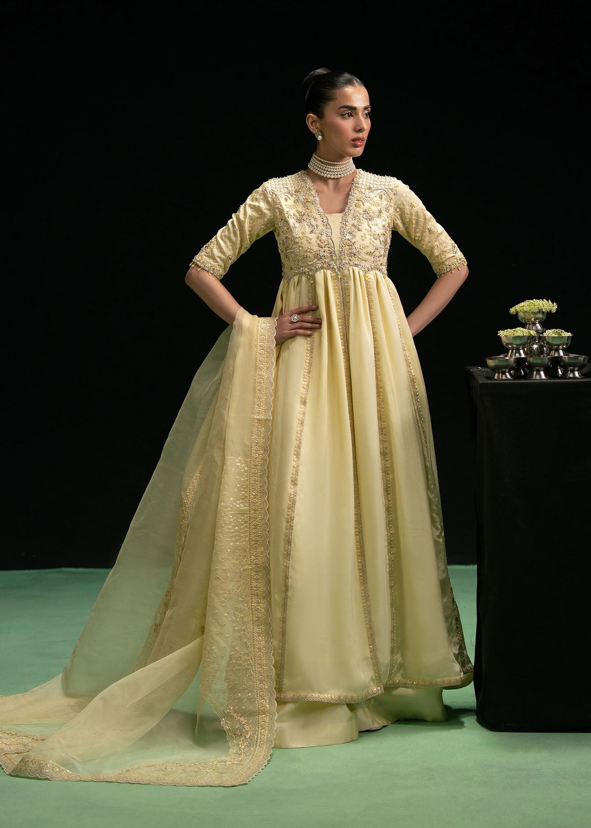 Maelys butter yellow open gown, reference outfit photograph 6 — Made by Mairaz reproduction