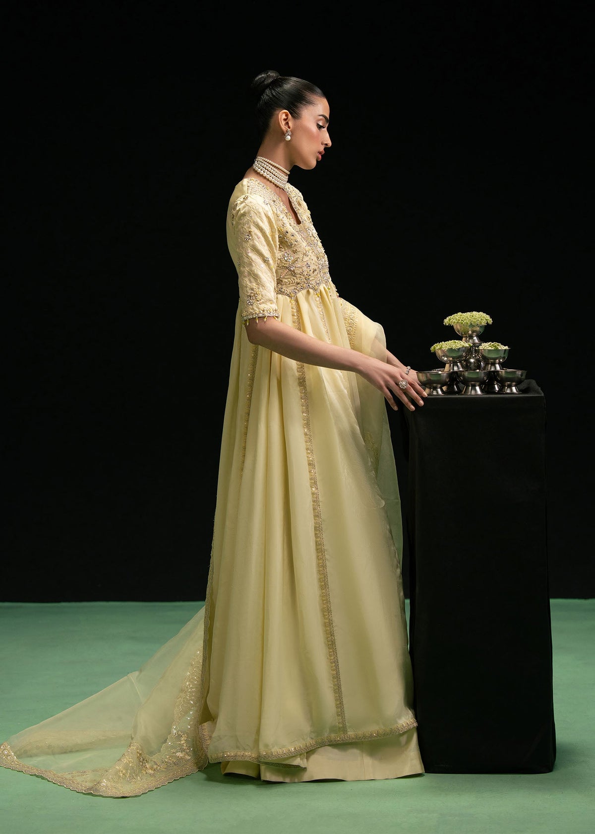 Maelys butter yellow open gown, reference outfit photograph 7 — Made by Mairaz reproduction