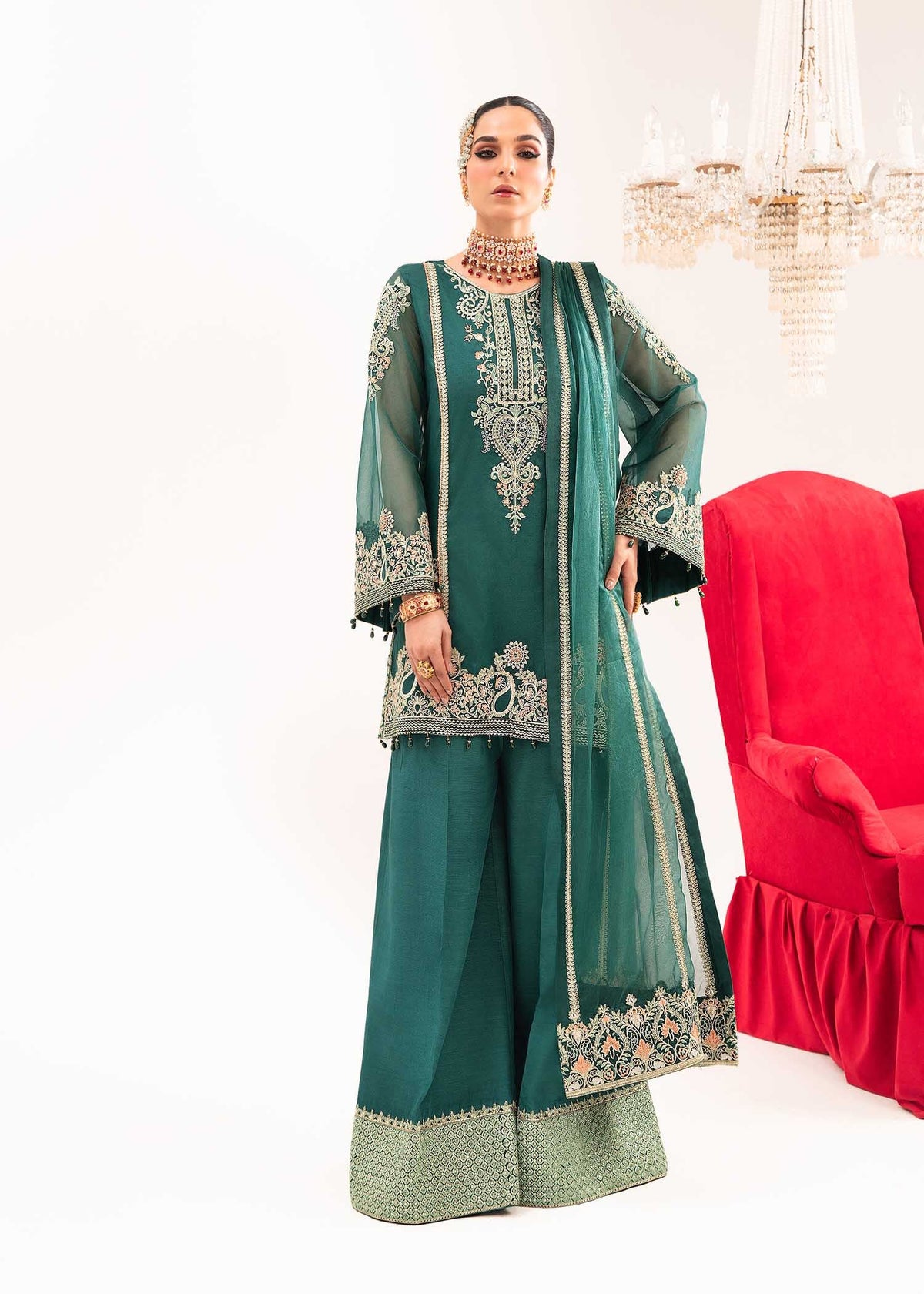Mehrmaa bottle green shirt suit, reference outfit photograph 1 — Made by Mairaz reproduction