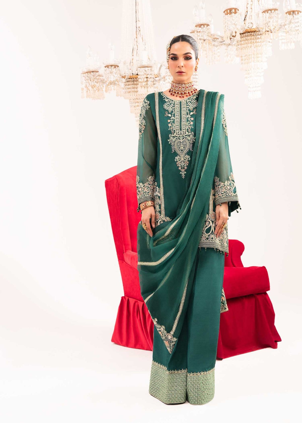 Mehrmaa bottle green shirt suit, reference outfit photograph 2 — Made by Mairaz reproduction