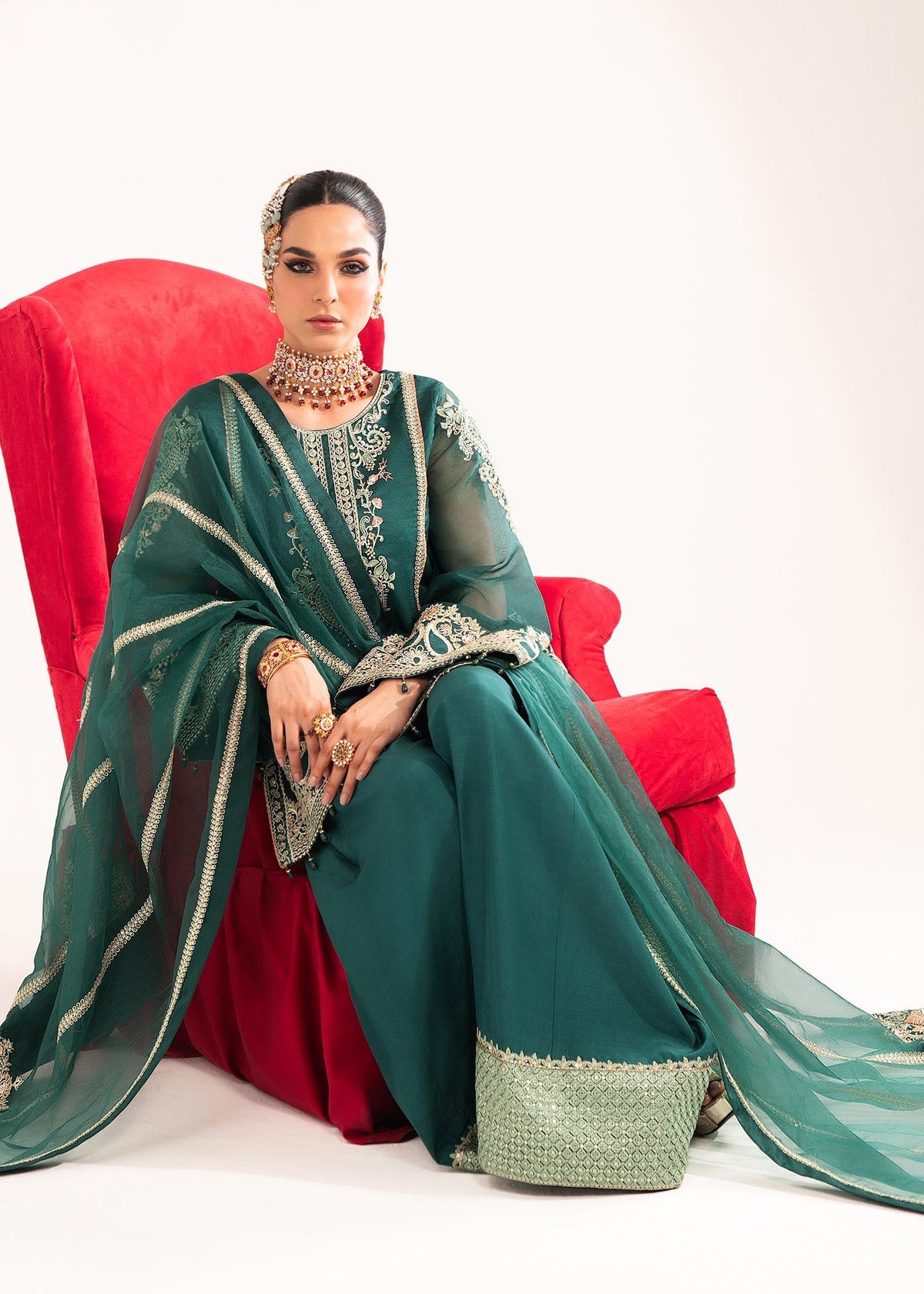 Mehrmaa bottle green shirt suit, reference outfit photograph 3 — Made by Mairaz reproduction