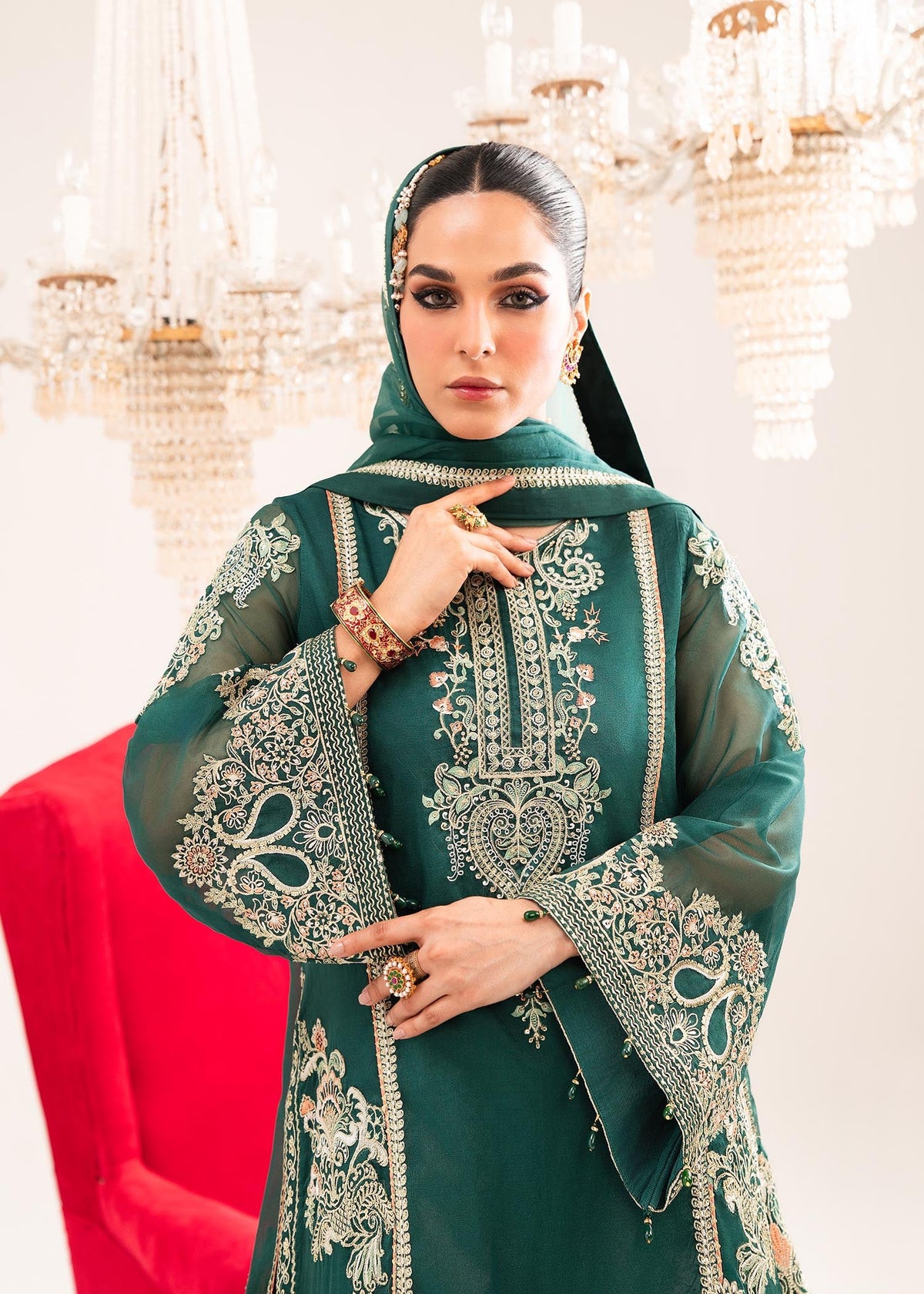 Mehrmaa bottle green shirt suit, reference outfit photograph 4 — Made by Mairaz reproduction