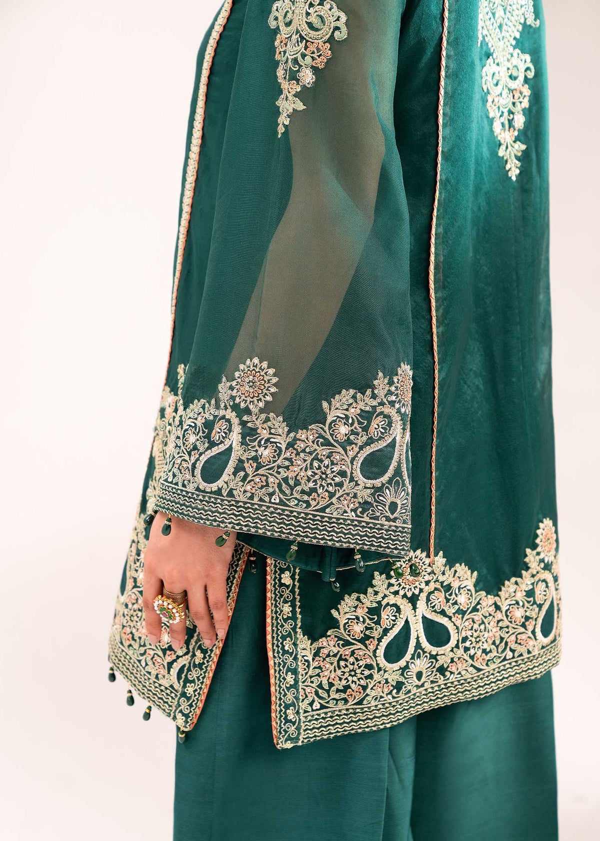 Mehrmaa bottle green shirt suit, reference outfit photograph 6 — Made by Mairaz reproduction