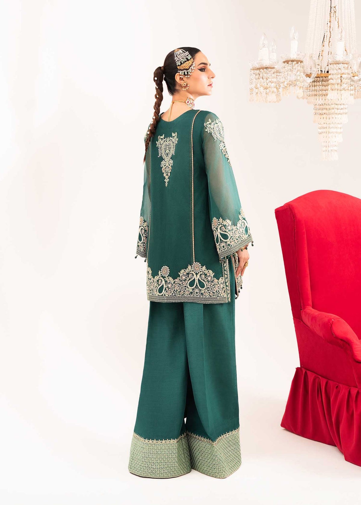 Mehrmaa bottle green shirt suit, reference outfit photograph 7 — Made by Mairaz reproduction