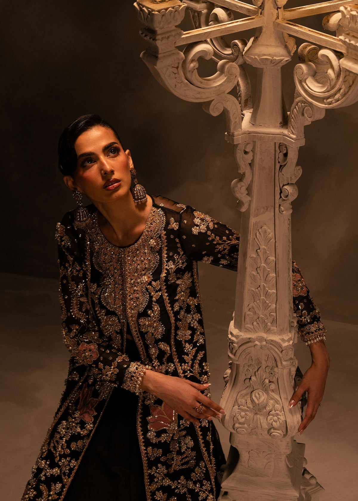 Mireya jet black open shirt with flared bottom, reference outfit photograph 3 — Made by Mairaz reproduction