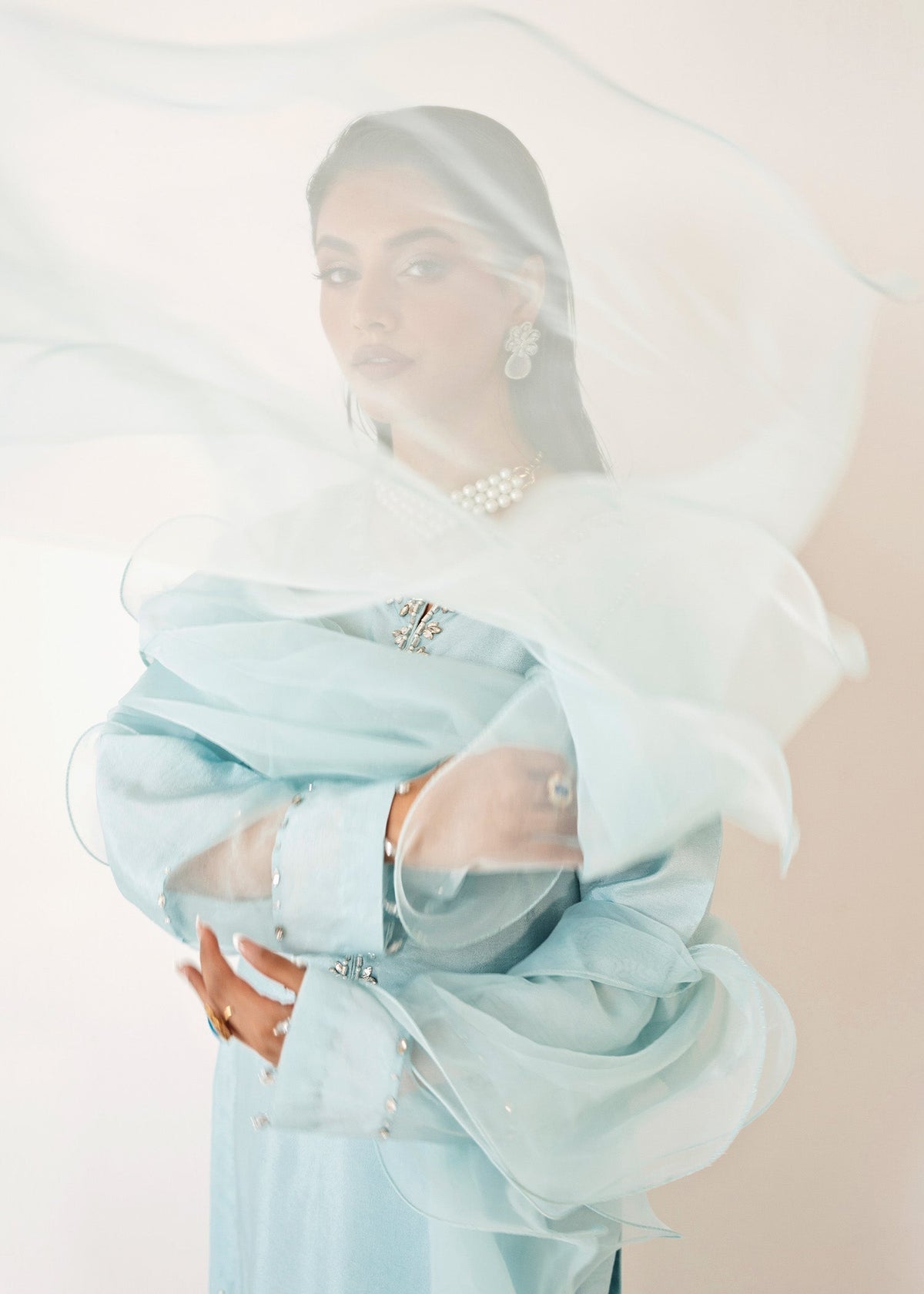 Misty ice blue shirt suit, reference outfit photograph 4 — Made by Mairaz reproduction