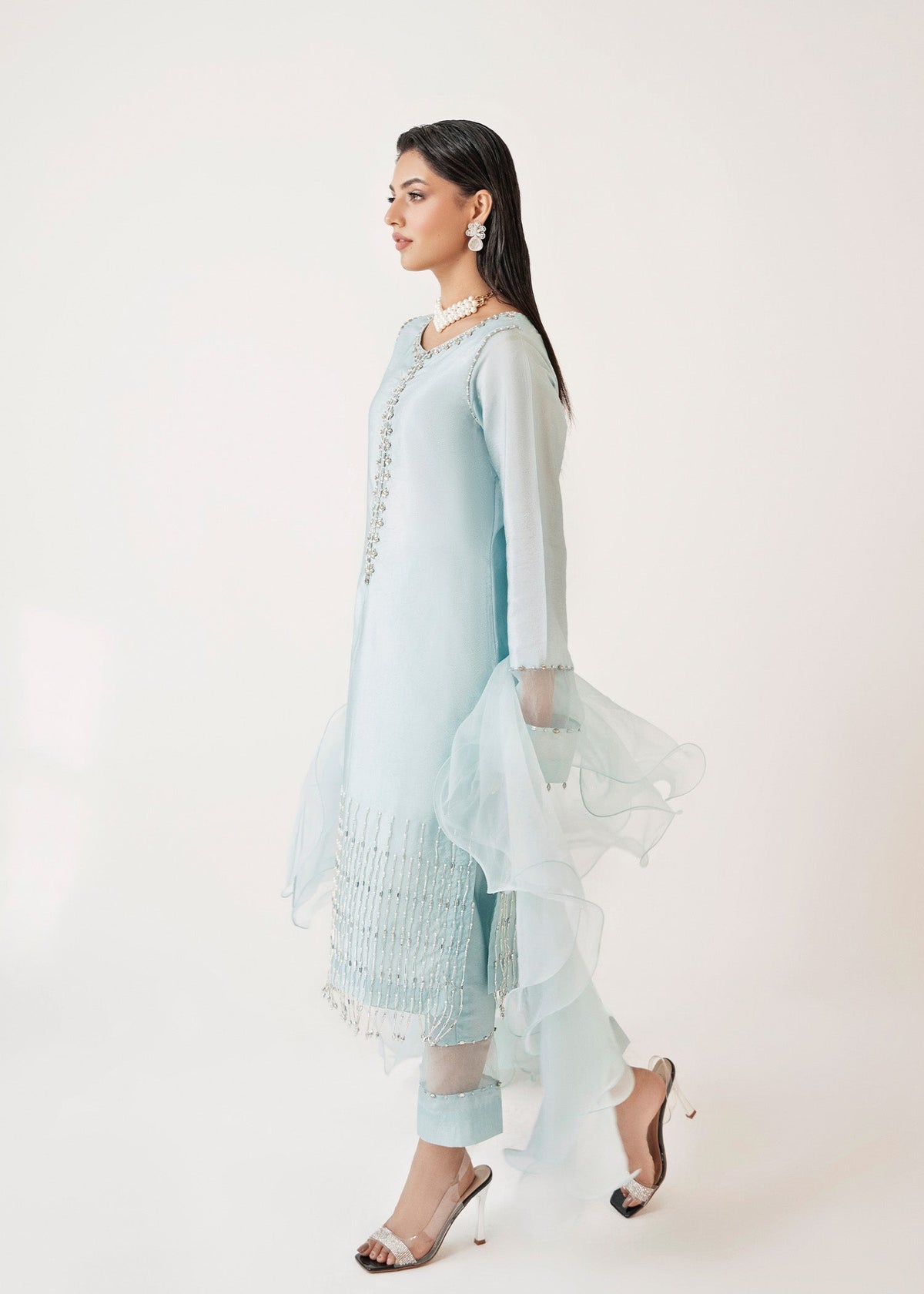 Misty ice blue shirt suit, reference outfit photograph 6 — Made by Mairaz reproduction