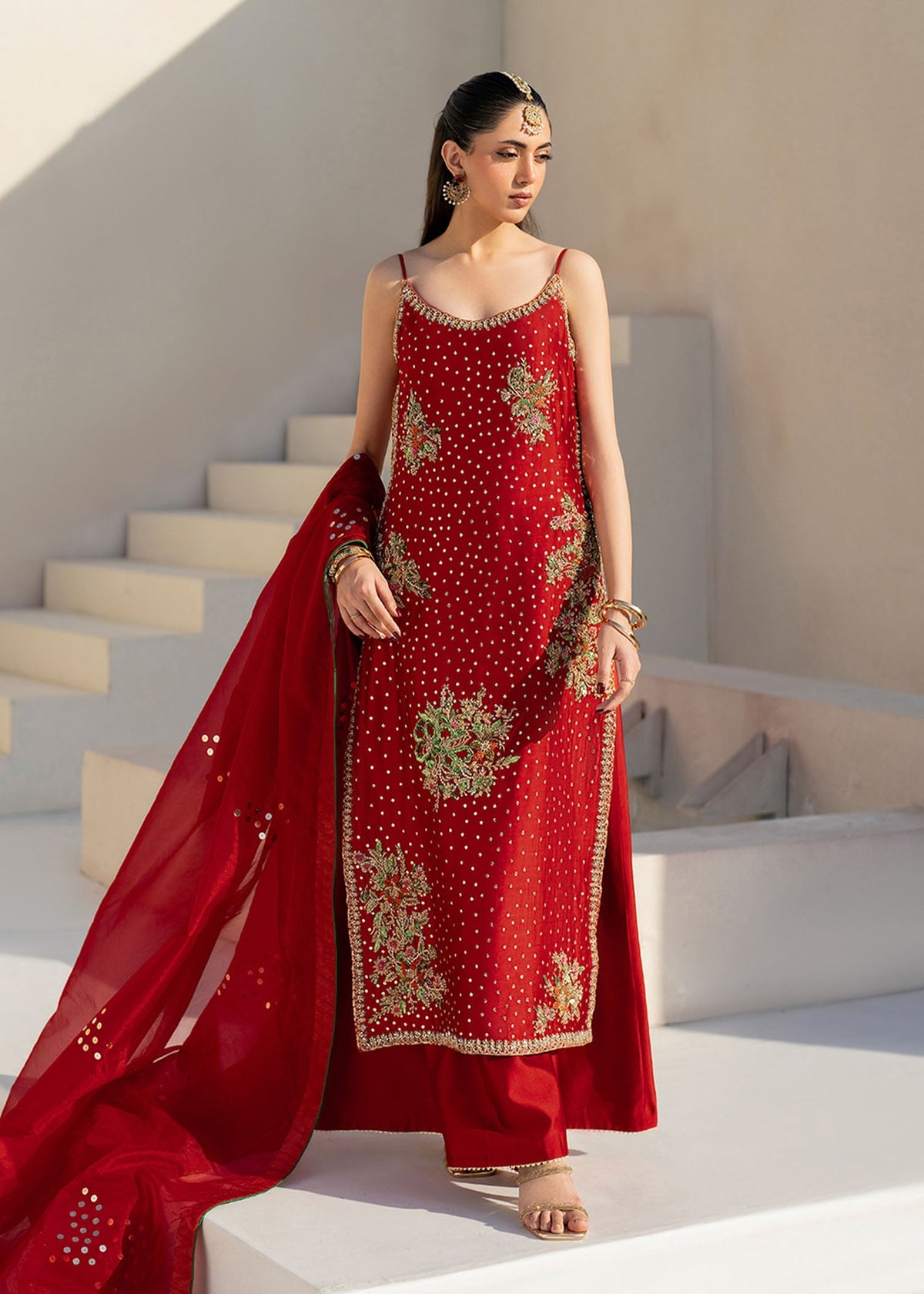 Naira red sharara suit, reference outfit photograph 5 — Made by Mairaz reproduction