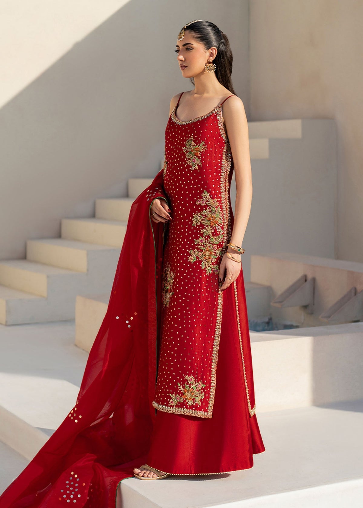 Naira red sharara suit, reference outfit photograph 6 — Made by Mairaz reproduction