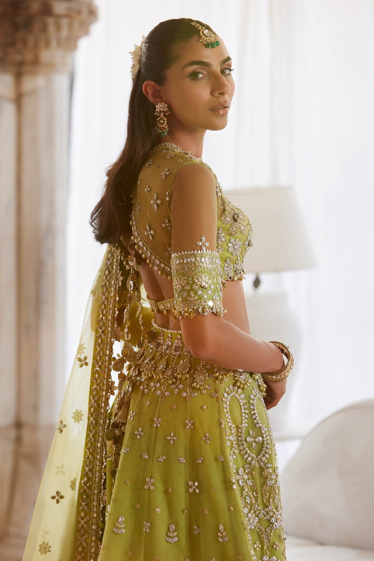 Zaha Noore Sitara Style by Mairaz mirror work blouse side detail