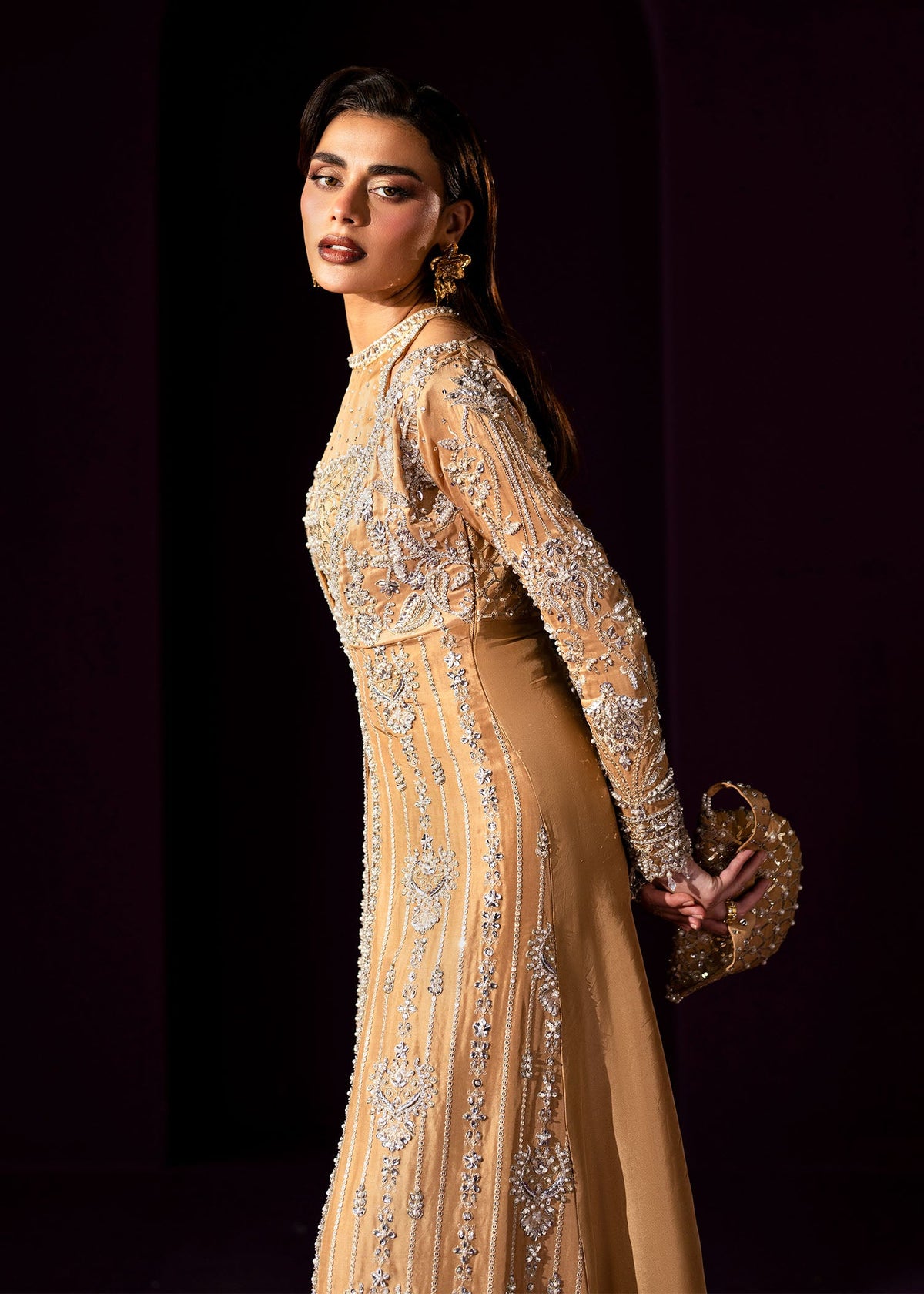 Oriana golden beige shirt suit, reference outfit photograph 5 — Made by Mairaz reproduction
