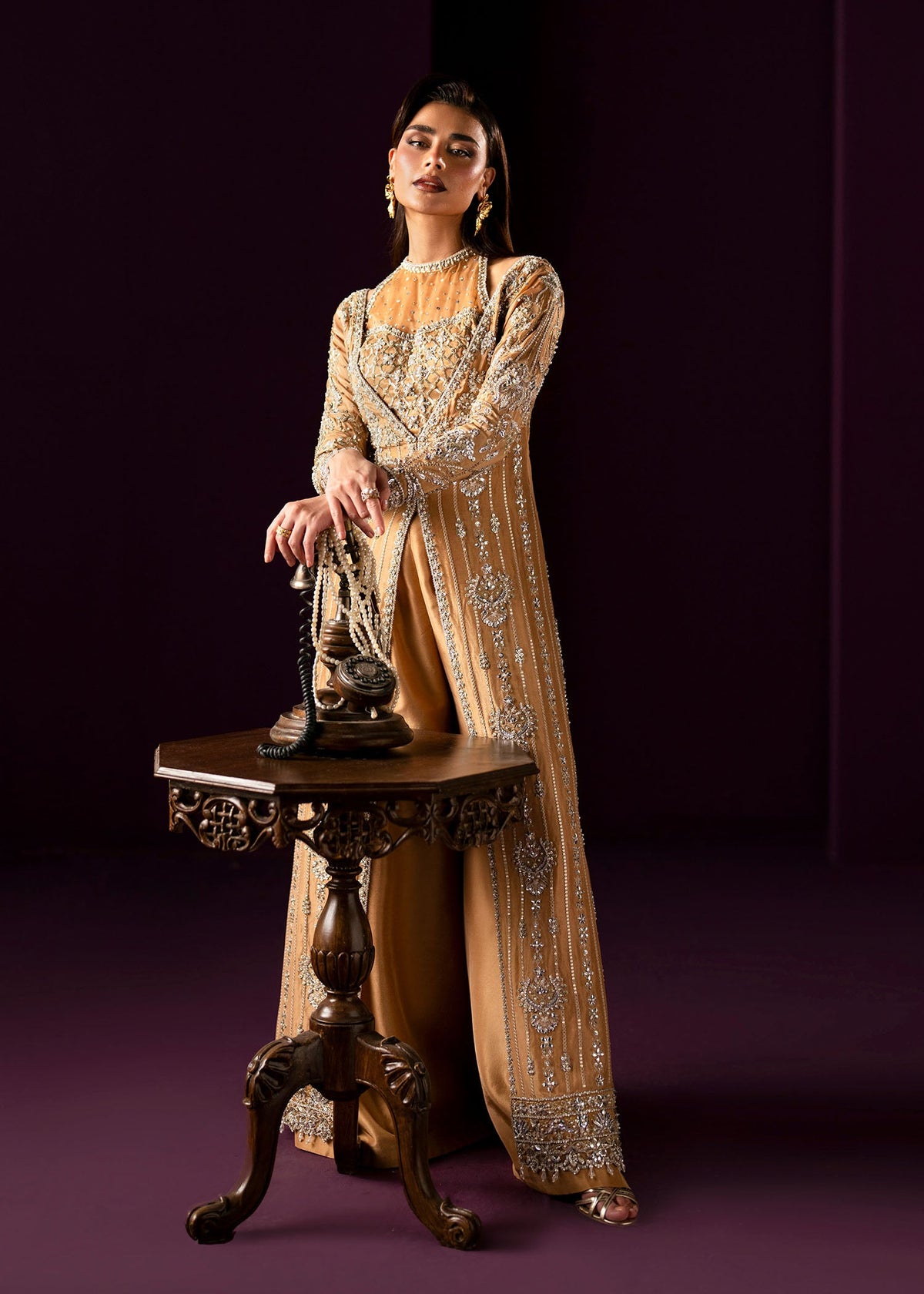 Oriana golden beige shirt suit, reference outfit photograph 7 — Made by Mairaz reproduction