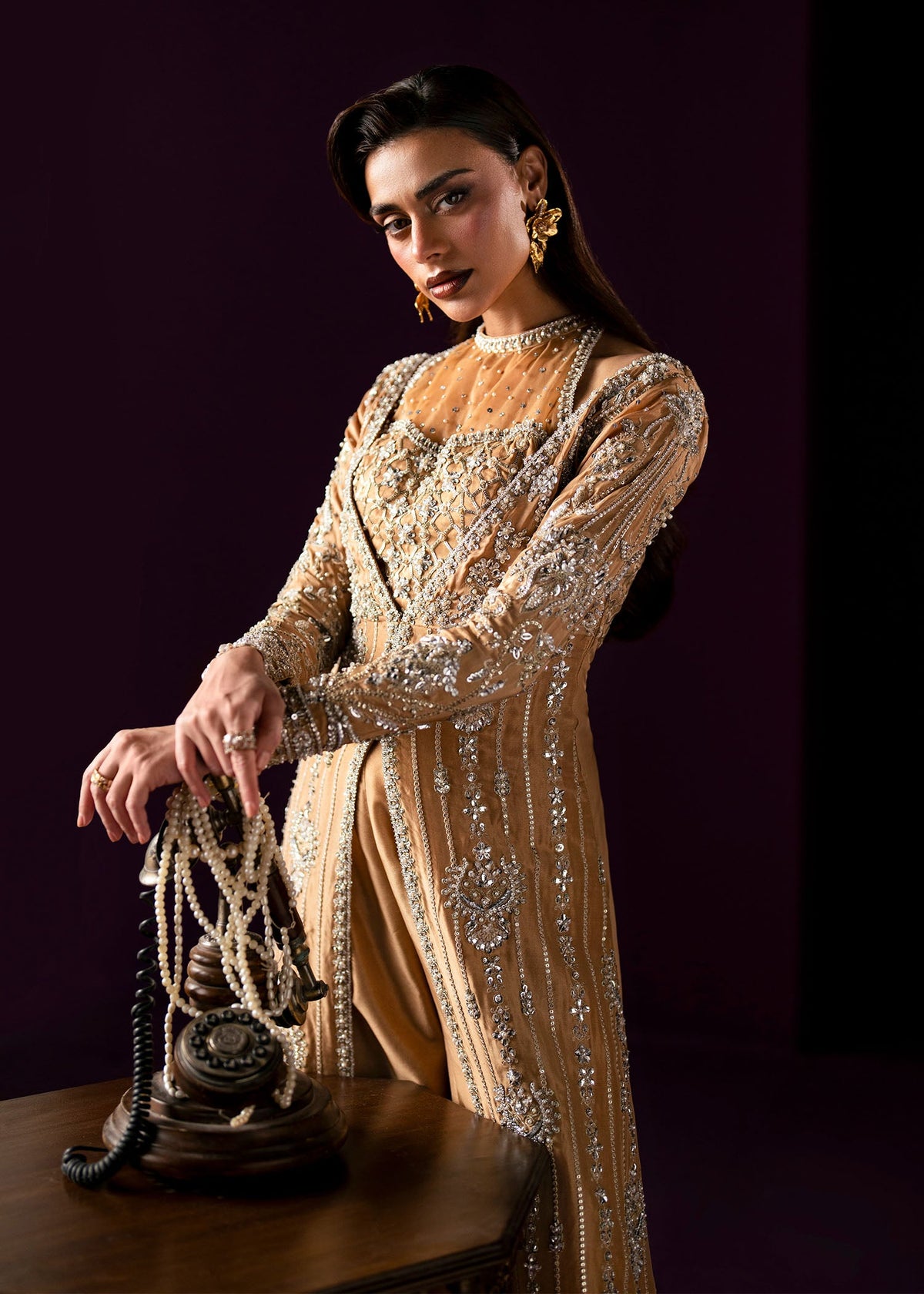 Oriana golden beige shirt suit, reference outfit photograph 8 — Made by Mairaz reproduction