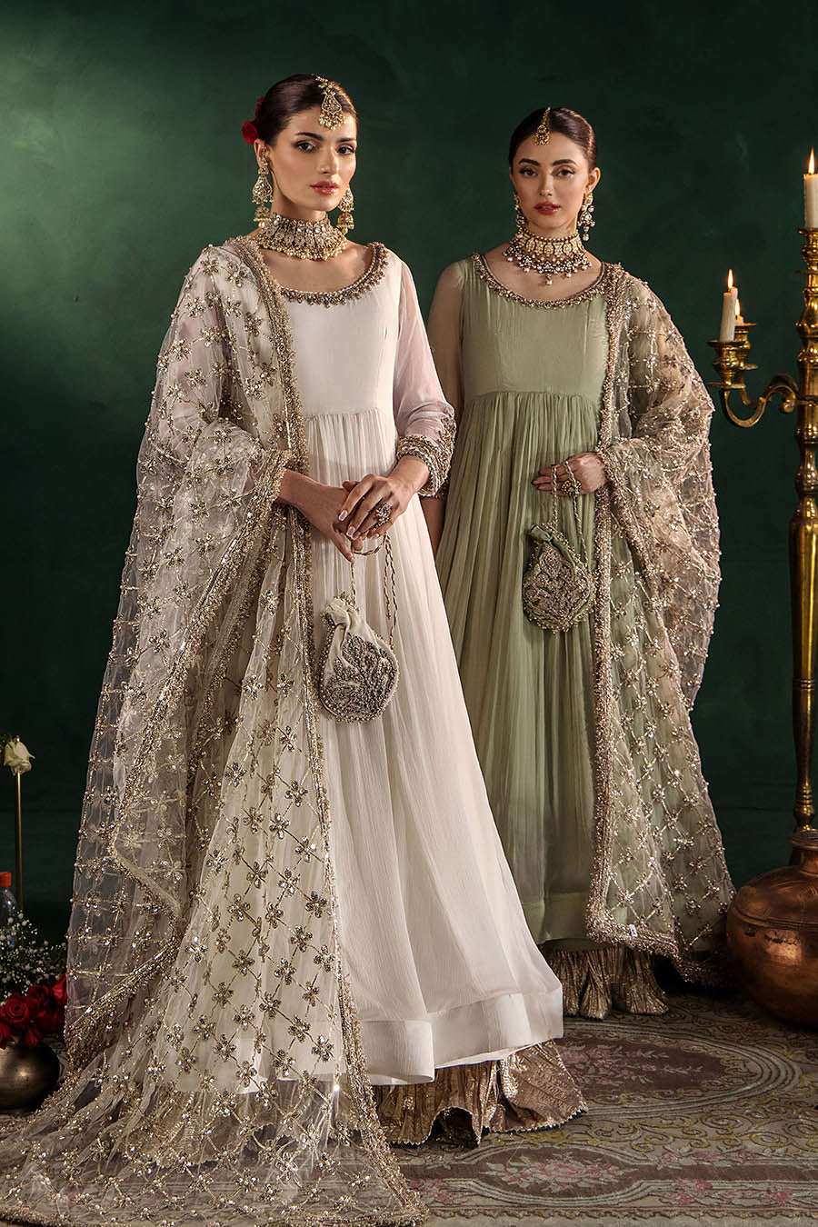 P-307 pastel pink / olive / white pishwas, reference outfit photograph 1 — Made by Mairaz reproduction