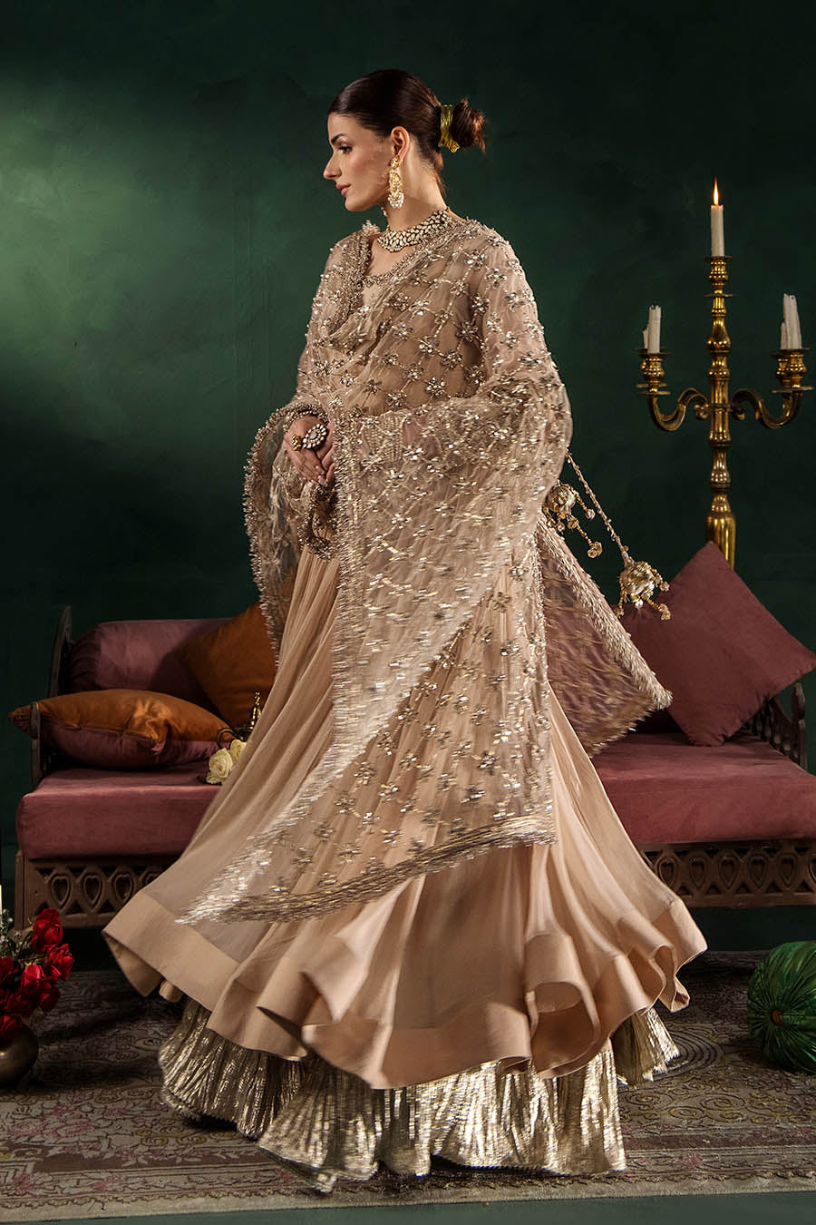 P-307 pastel pink / olive / white pishwas, reference outfit photograph 10 — Made by Mairaz reproduction
