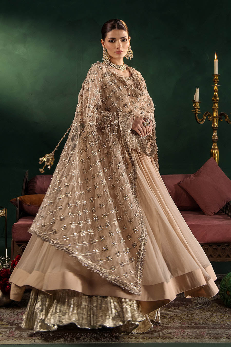 P-307 pastel pink / olive / white pishwas, reference outfit photograph 11 — Made by Mairaz reproduction