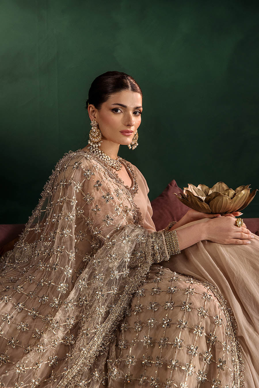 P-307 pastel pink / olive / white pishwas, reference outfit photograph 17 — Made by Mairaz reproduction