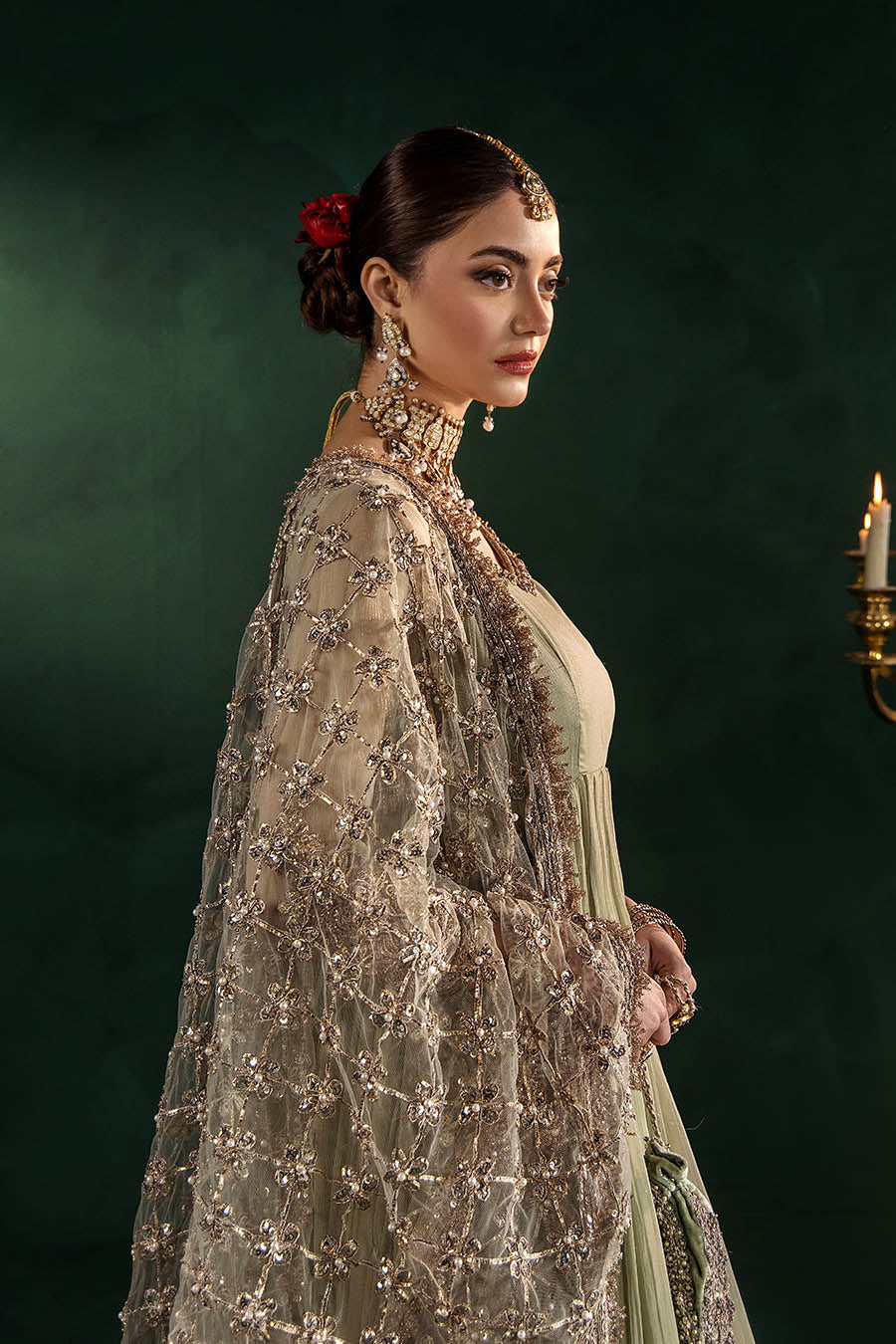 P-307 pastel pink / olive / white pishwas, reference outfit photograph 28 — Made by Mairaz reproduction