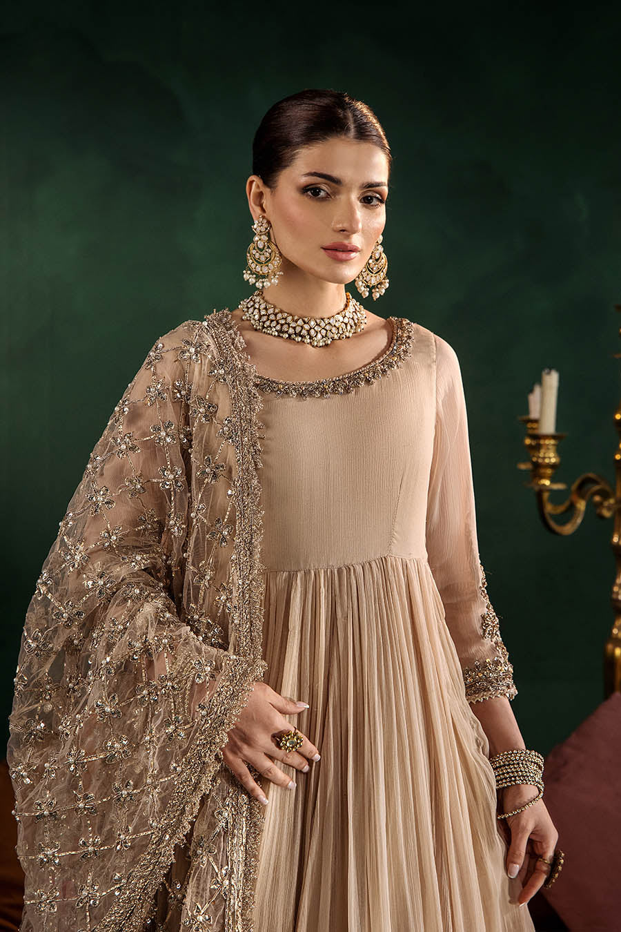 P-307 pastel pink / olive / white pishwas, reference outfit photograph 3 — Made by Mairaz reproduction