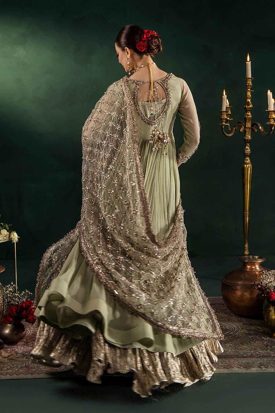 P-307 pastel pink / olive / white pishwas, reference outfit photograph 39 — Made by Mairaz reproduction