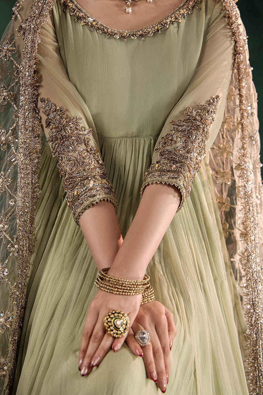P-307 pastel pink / olive / white pishwas, reference outfit photograph 46 — Made by Mairaz reproduction