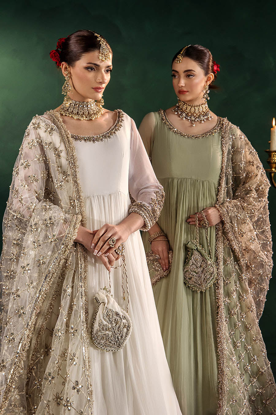 P-307 pastel pink / olive / white pishwas, reference outfit photograph 47 — Made by Mairaz reproduction