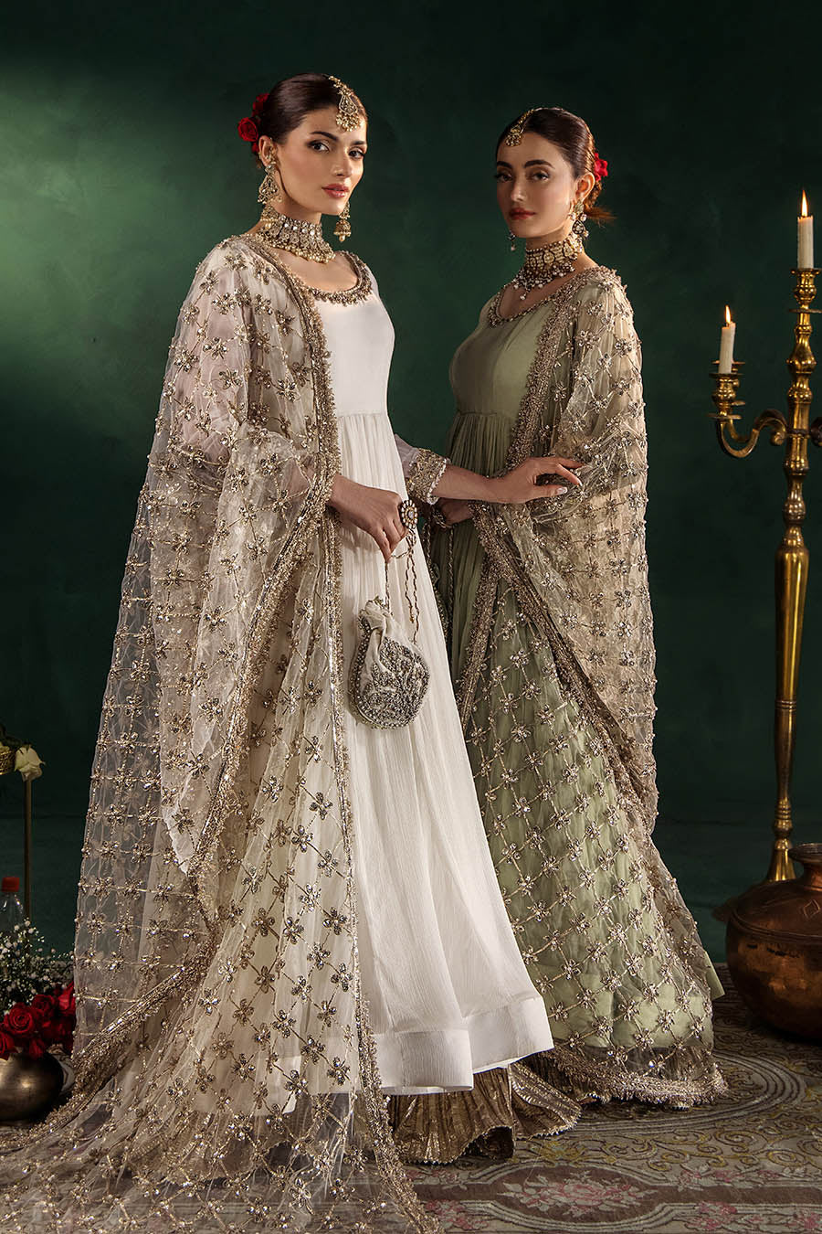 P-307 pastel pink / olive / white pishwas, reference outfit photograph 48 — Made by Mairaz reproduction