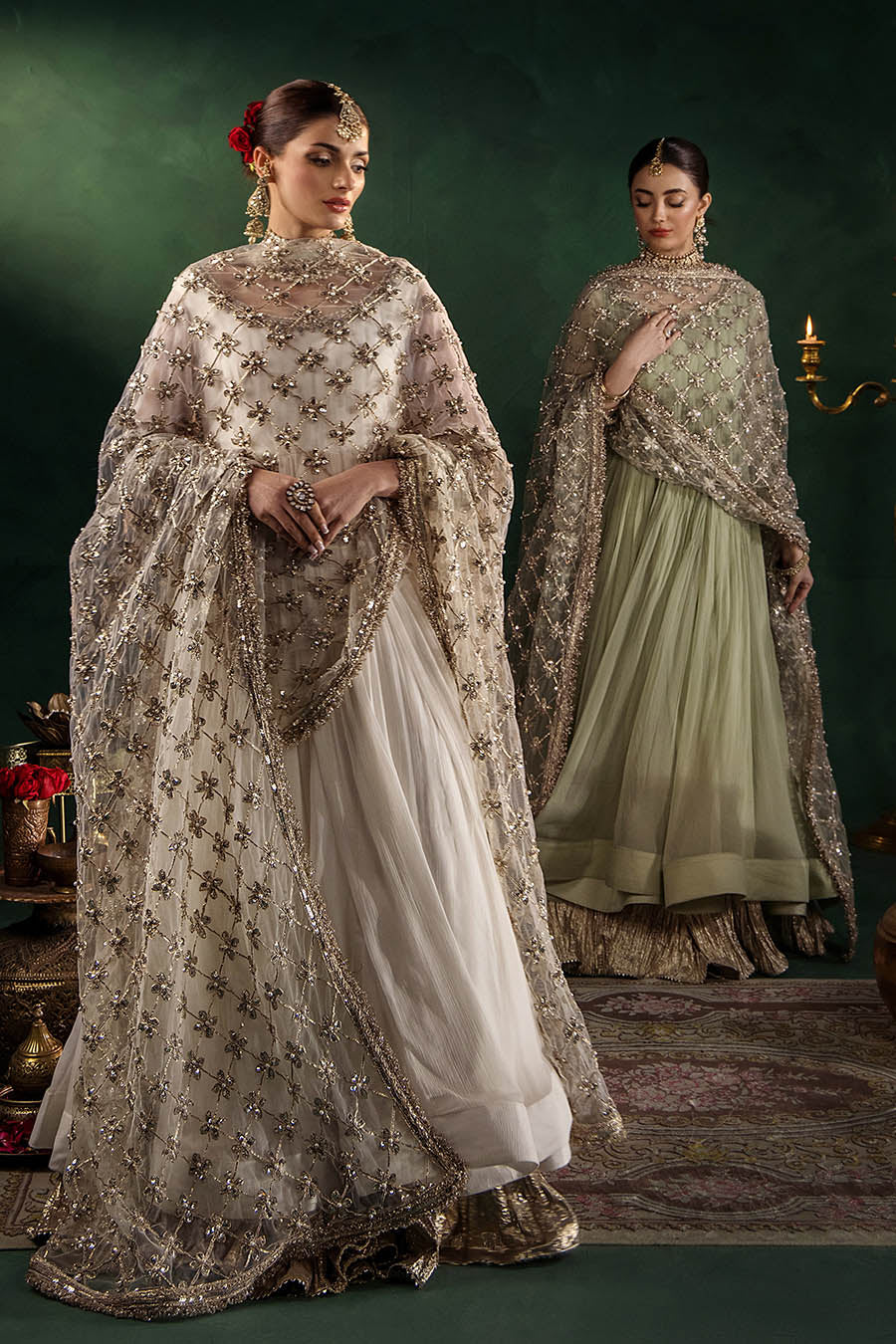 P-307 pastel pink / olive / white pishwas, reference outfit photograph 49 — Made by Mairaz reproduction