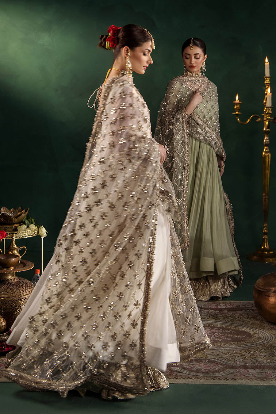 P-307 pastel pink / olive / white pishwas, reference outfit photograph 50 — Made by Mairaz reproduction