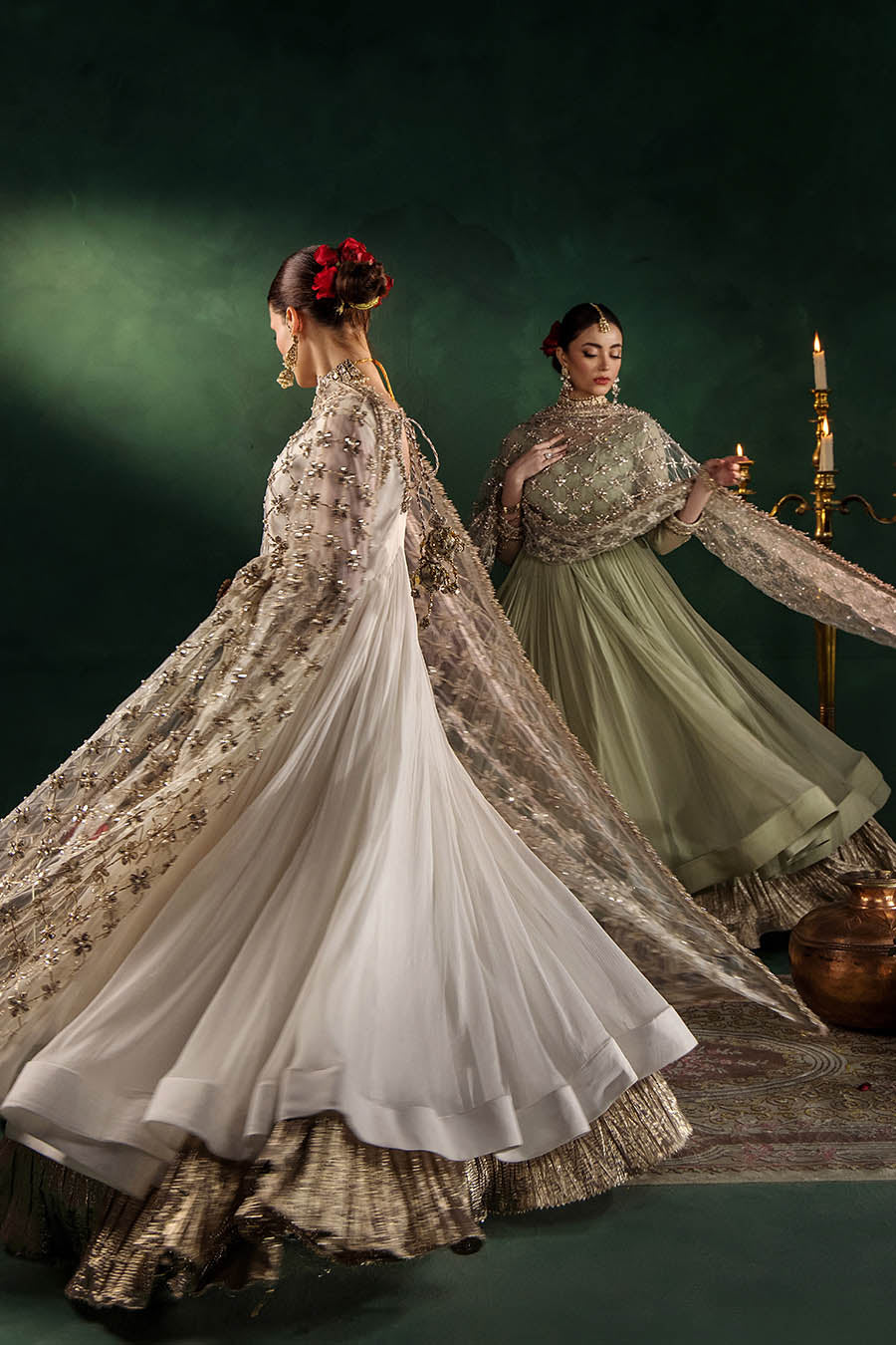 P-307 pastel pink / olive / white pishwas, reference outfit photograph 52 — Made by Mairaz reproduction