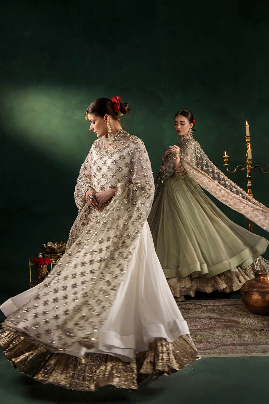 P-307 pastel pink / olive / white pishwas, reference outfit photograph 53 — Made by Mairaz reproduction