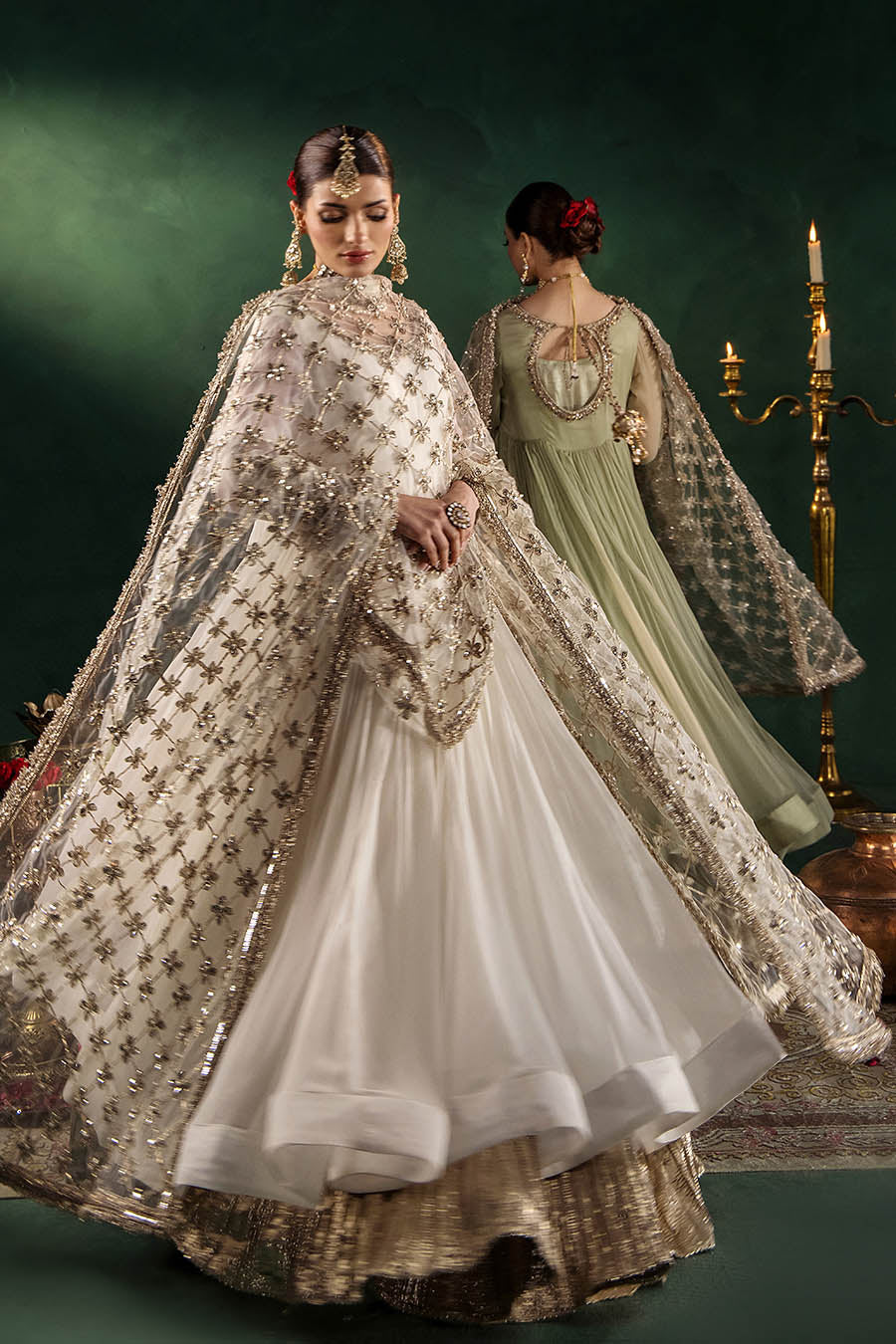P-307 pastel pink / olive / white pishwas, reference outfit photograph 54 — Made by Mairaz reproduction