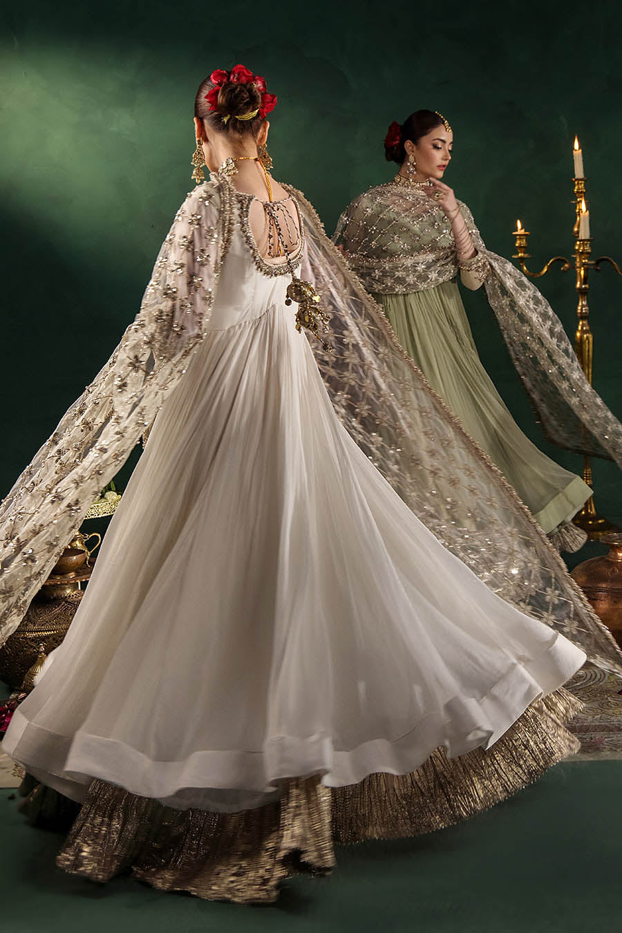 P-307 pastel pink / olive / white pishwas, reference outfit photograph 55 — Made by Mairaz reproduction