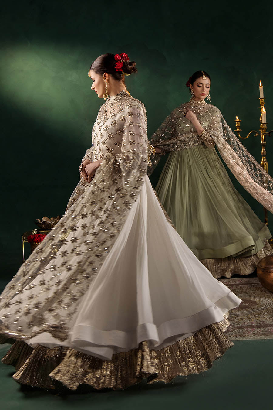 P-307 pastel pink / olive / white pishwas, reference outfit photograph 56 — Made by Mairaz reproduction