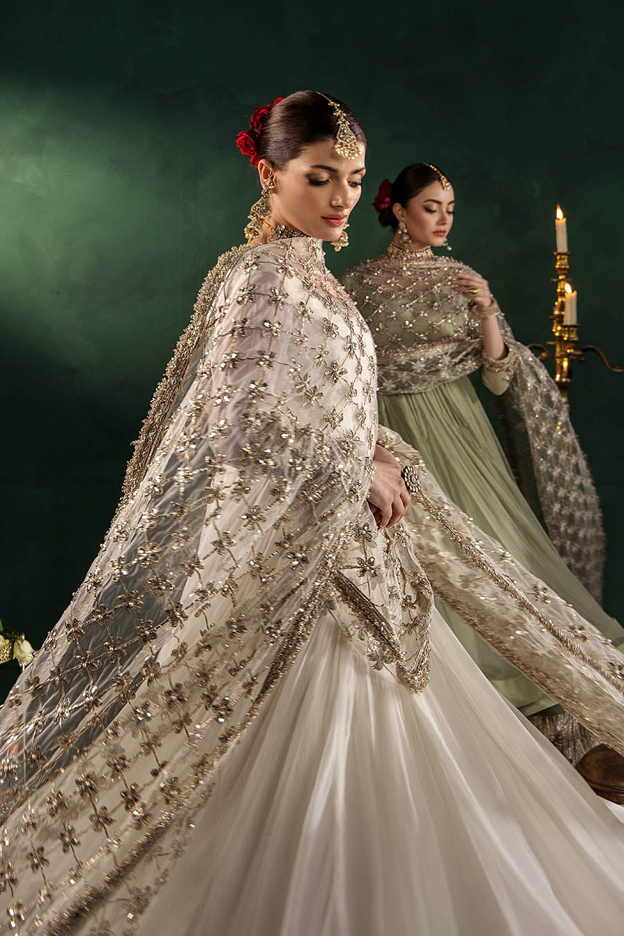 P-307 pastel pink / olive / white pishwas, reference outfit photograph 57 — Made by Mairaz reproduction