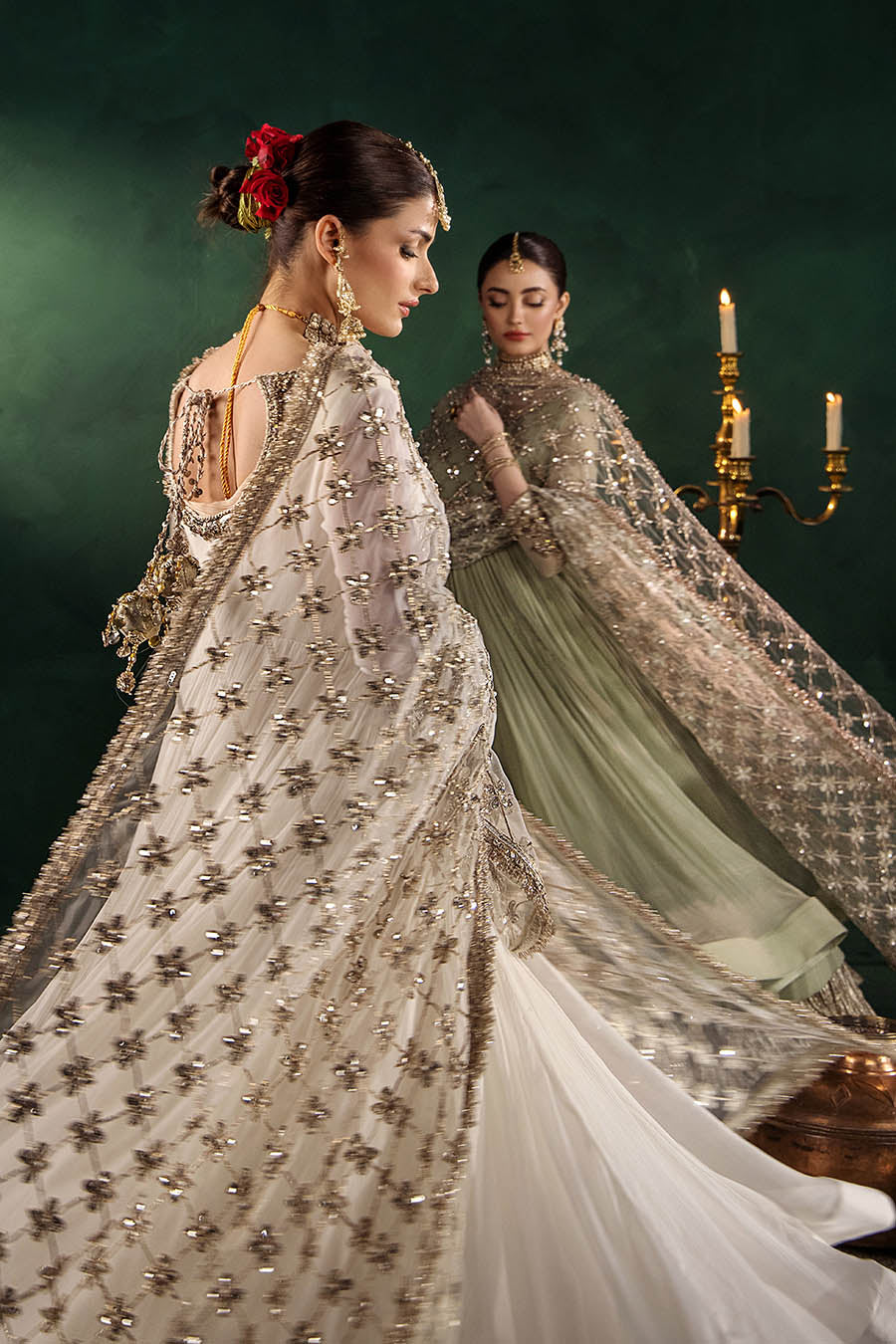 P-307 pastel pink / olive / white pishwas, reference outfit photograph 58 — Made by Mairaz reproduction