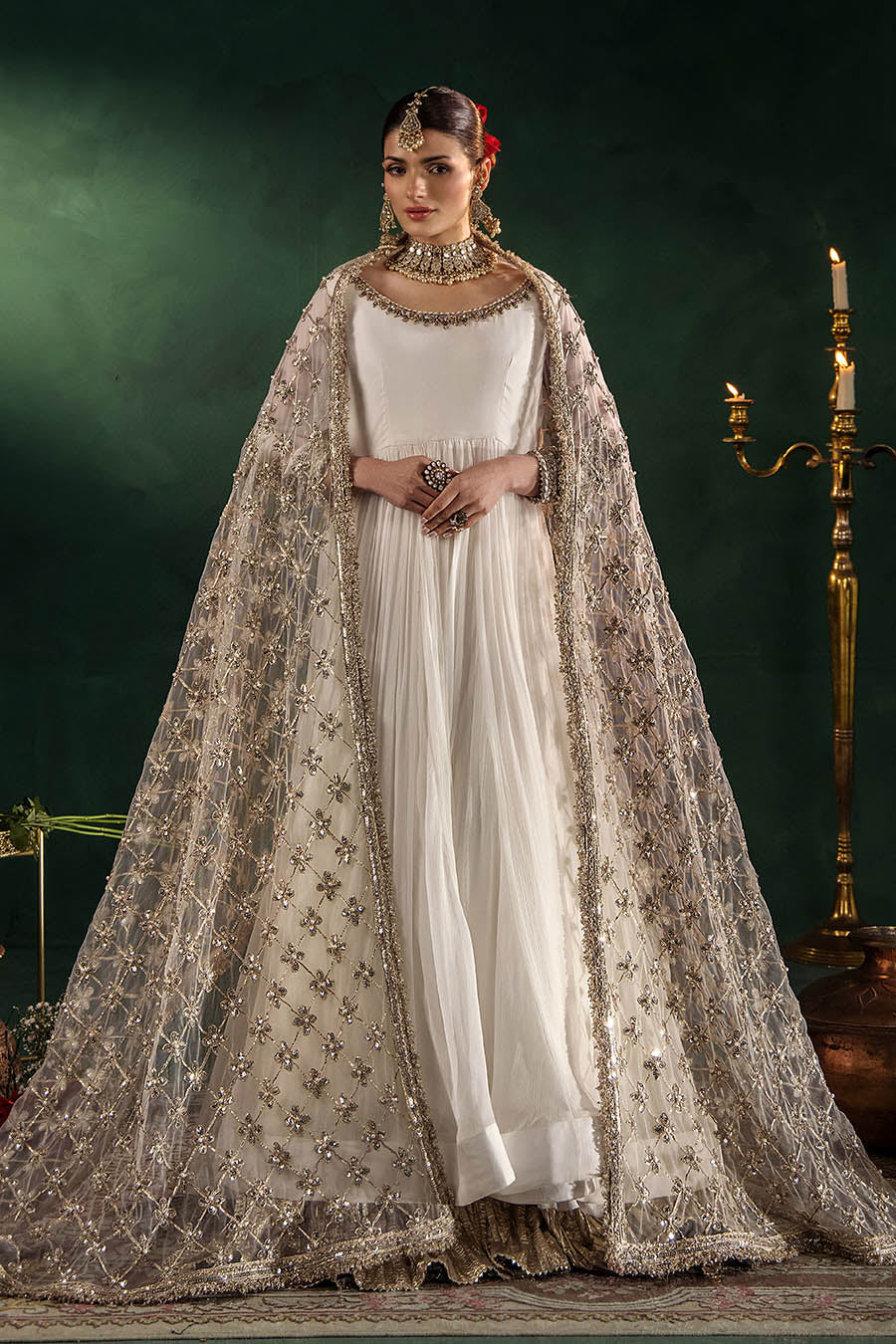 P-307 pastel pink / olive / white pishwas, reference outfit photograph 60 — Made by Mairaz reproduction