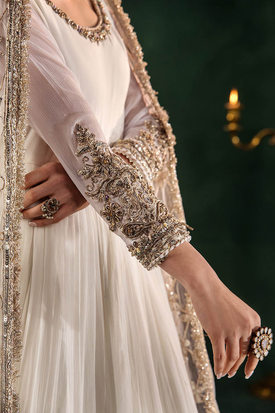 P-307 pastel pink / olive / white pishwas, reference outfit photograph 63 — Made by Mairaz reproduction