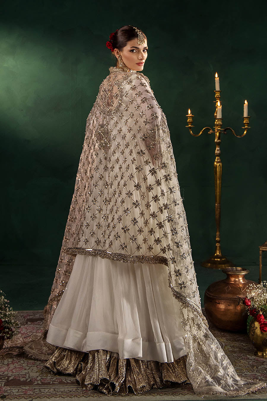 P-307 pastel pink / olive / white pishwas, reference outfit photograph 65 — Made by Mairaz reproduction