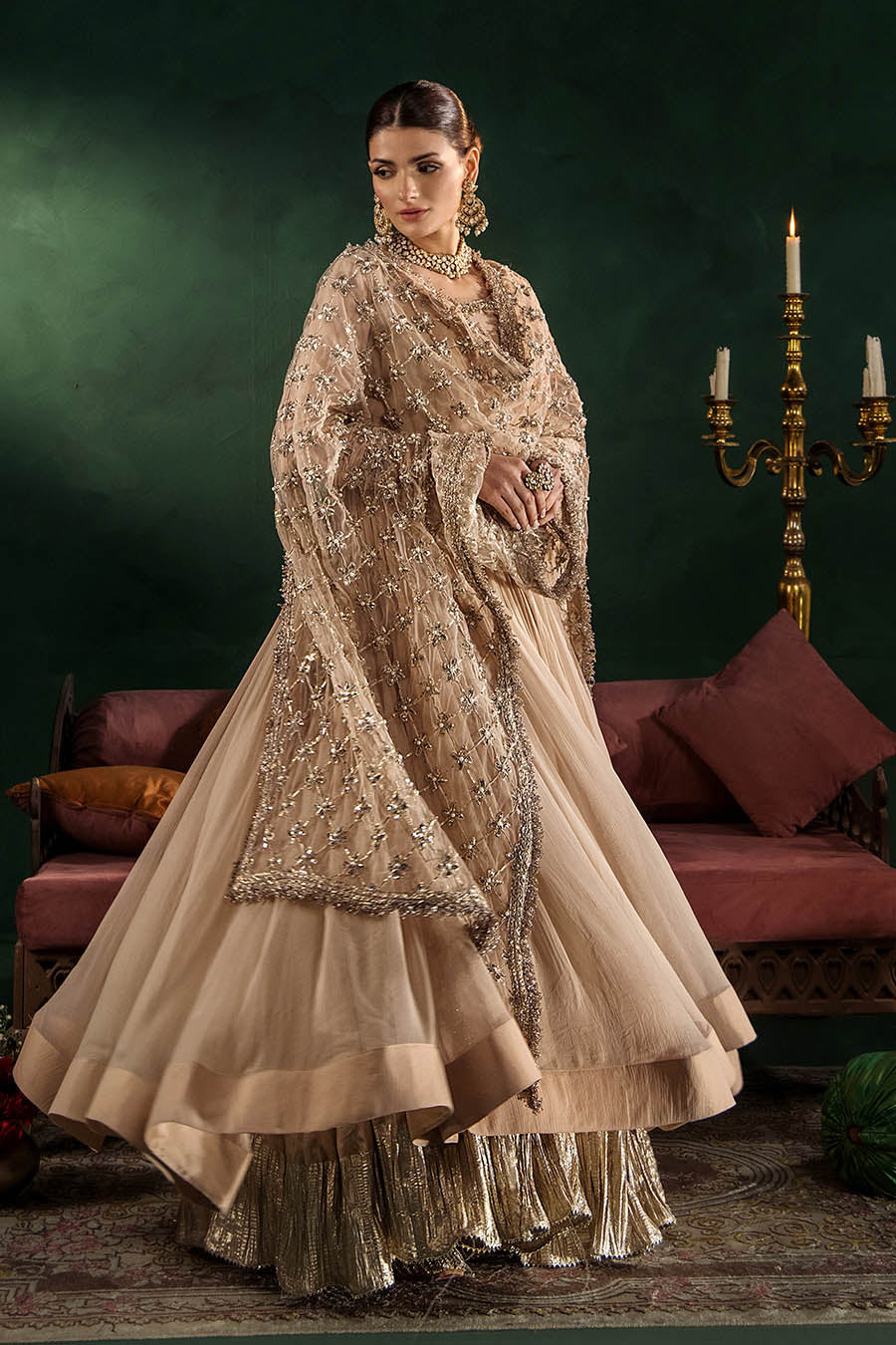 P-307 pastel pink / olive / white pishwas, reference outfit photograph 9 — Made by Mairaz reproduction