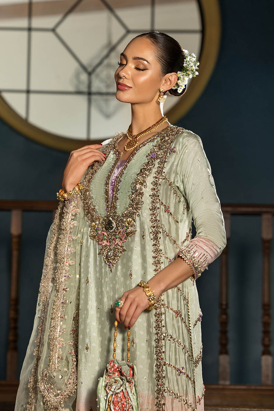 P-312 neckline and traditional embellishment detail